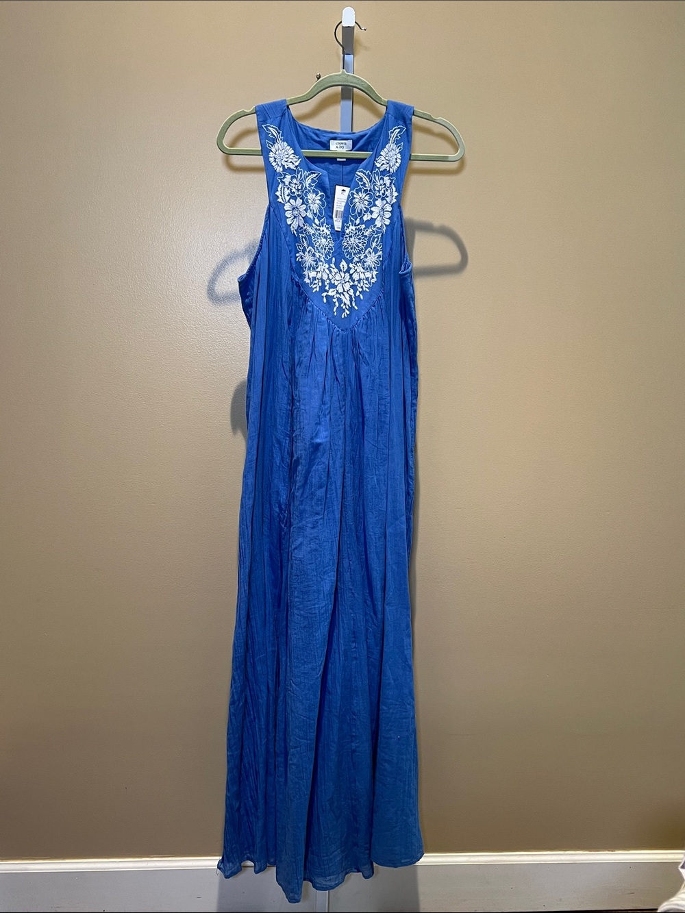 crown & ivy Royal Blue Maxi Dress with White Embroidery